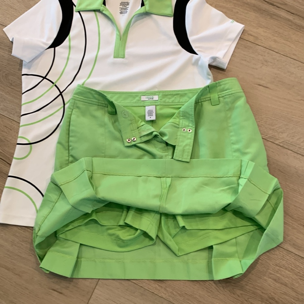 Izod Green and White Golf Skirt & Shirt Size 4 with Black Trim #101 - Picture 5 of 14